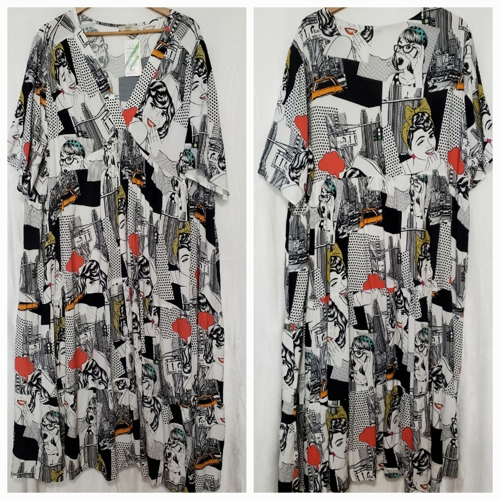 🏠 NWT JMP Jean Marc Philippe Pop Art Comic Pin-up Girl Print 50th Dress